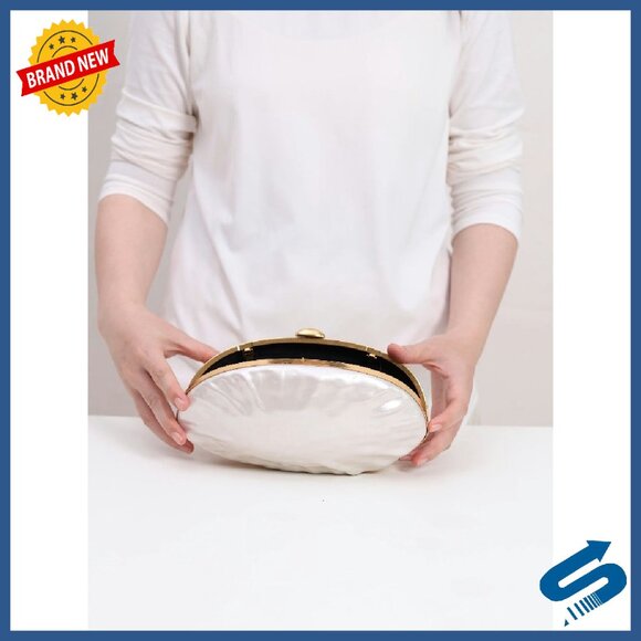 Pearl Shell Evening Clutch Bag Gold Frame Purse Formal Wedding Party